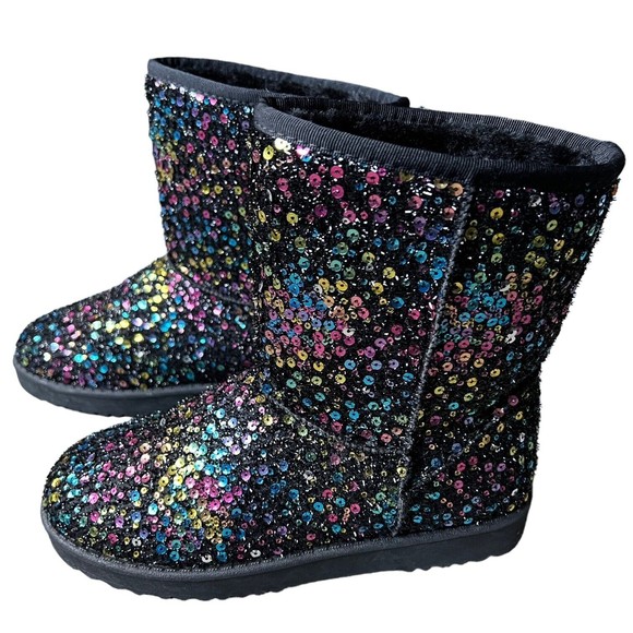 Forever Link Dazzle Me Sequin Booties Size 8 Black Multicolor Snow Boots - Picture 3 of 11